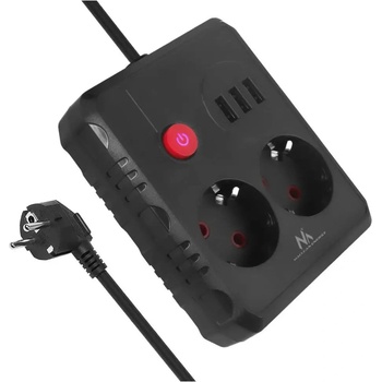 Maclean Разклонител Maclean, удължител, 2 гнезда + 3xUSB, 110-240V AC 50/60Hz, 2.1A max 2500W, 3 м, черен, MCE388 B (MCE388 B)