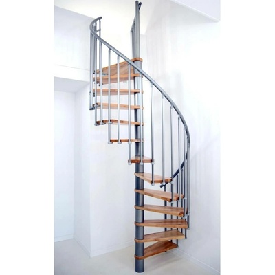 Minka Berlin Smart Grey - točité schody, průměr 120 cm nebo 140 cm · nášlapy buk 35 mm · šedá barva konstrukce