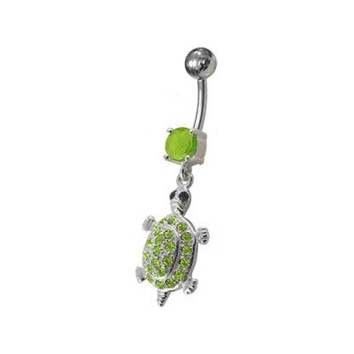 Šperky4U stříbrný piercing do pupíku světle zelené zirkony BP01247-G
