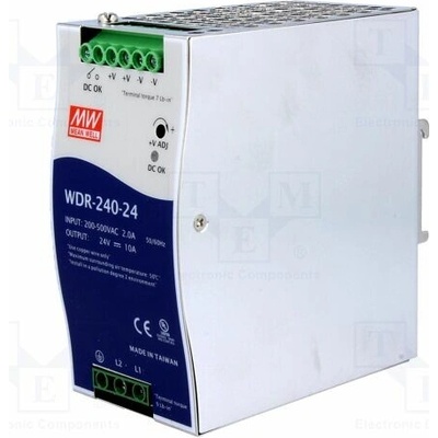 MEAN WELL WDR-240-24 Napájecí zdroj: spínaný; na lištu DIN; 240W; 24VDC; 10A; OUT: 1