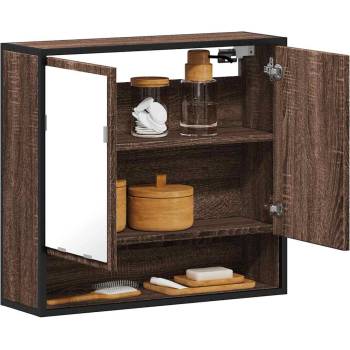 vidaXL Огледален шкаф за баня Кафяв дъб 65x20x60cm Инженерна дървесина (849263)