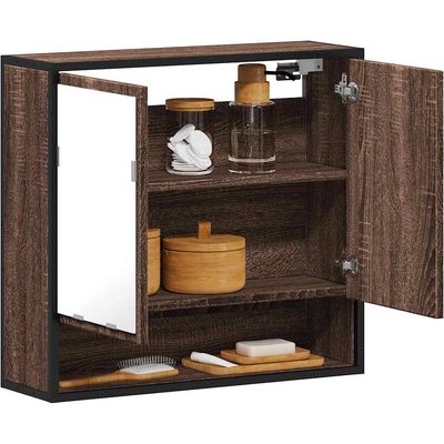 vidaXL Огледален шкаф за баня Кафяв дъб 65x20x60cm Инженерна дървесина (849263)