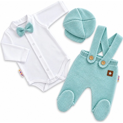 Baby Nellys Pletená súprava Gentleman 3D body polodupačky s laclom čiapočka mätaová