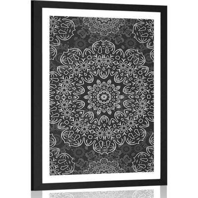 Plakát s paspartou Mandala s abstraktním vzorem v černobílém provedení - 40x60 black