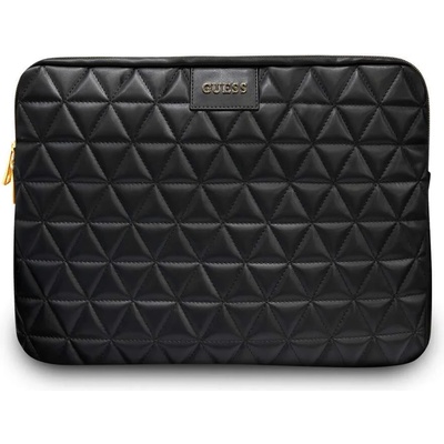 GUESS Quilted Notebook Sleeve - дизайнерски луксозен кожен калъф за MacBook Air 13, MacBook Pro 13, MacBook Pro 14 и лаптопи до 14 инча (черен)