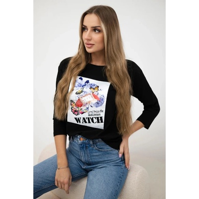 Blouse with 3D Watch graphics black čierna
