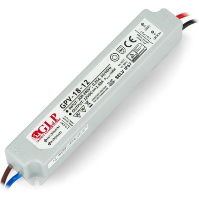 Napájecí zdroj pro LED pásky GLP GPV-18-12 - 12V / 1,5A / 18W - vodotěsný