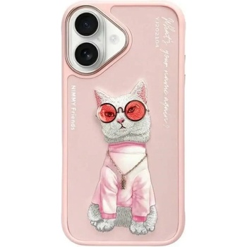 Nimmy Калъф Nimmy Glasses Cool Cat за iPhone 16 - розов (6971080319334)
