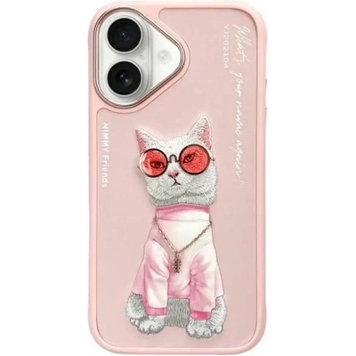 Nimmy Калъф Nimmy Glasses Cool Cat за iPhone 16 - розов (6971080319334)