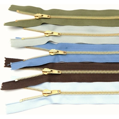 Jeans zipsy mosadzné č. 5 nedeliteľné - dĺžka 10 cm - 25 cm 14 cm béžová