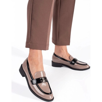 Zajímavé béžové mokasíny dámské na plochém podpatku