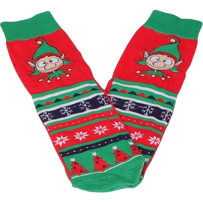 Мъжки коледни чорапи в червено и зелено с елф