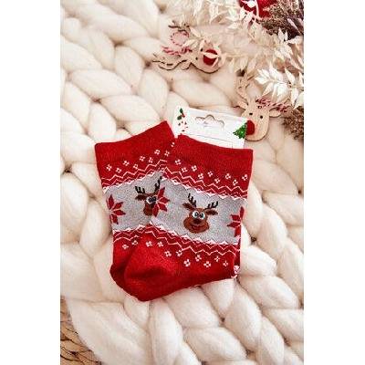Kesi dámské vánoční ponožky lesklé sobově Červená a šedá Odstíny šedé stříbrné || Odstíny červené