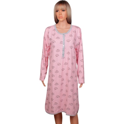 Макси нощница с дълъг ръкав в розово с цветя