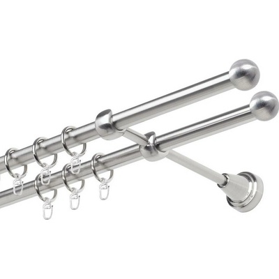OK-GarnýžeCZ Garnýž kovová dvouřadá 19mm Koule nerez 230 cm do stěny / kroužky s háčkem
