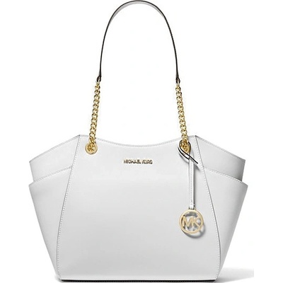Michael Kors kožená kabelka jet set large chain gold bílá