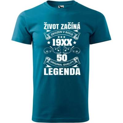 Dobrý Triko pánské tričko Život začíná 50 Petrolejová