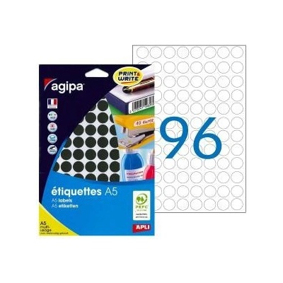 Etikety kruhové 15mm Agipa A5 čierne