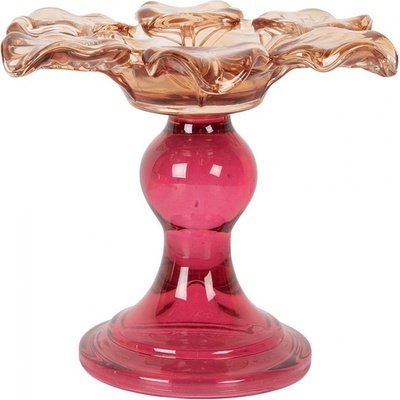 Růžový skleněný svícen květina Colorful Garden - Ø 14*11 cm - Clayre & Eef