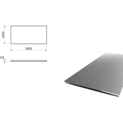 Nerezový plech broušený (1.4301/7 - K240) 1,5x3 m, tloušťka 0,8 mm + folie