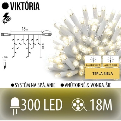 Viktória led svetelná záclona vonkajšia flash 300led 18m teplá biela flash prebliknutie teplá biela biely kábel