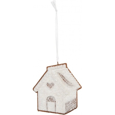 Clayre & Eef Závěsná dekorace zasněžená perníková chaloupka Frosted Ginger - 9*1*10 cm