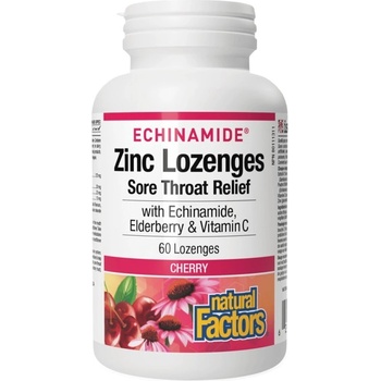 Natural Factors Echinamide® Zinc Lozenges | Sore Throat Relief [60 дъвчащи дражета] Череша