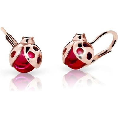 Danfil dětské náušnice berušky C2008 z růžového zlata s kamínkem Ruby Dark zapínání klapka