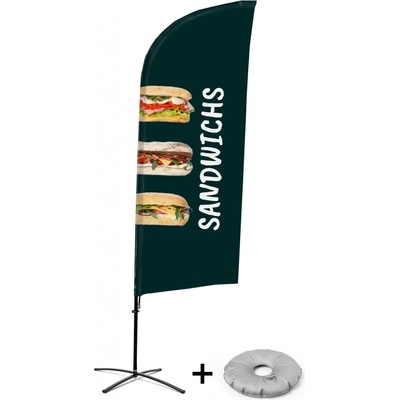 Jansen Display Kompletní sada reklamní vlajky ve tvaru křídla, Sendviče, francouzština Křížová Základna, 1273 x 3030 mm