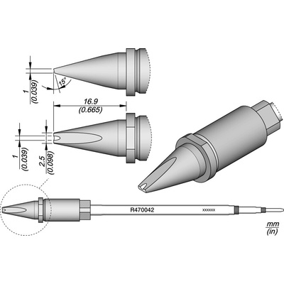 JBC R470042 – dlátový hrot s drážkou 2,5 × 1 mm