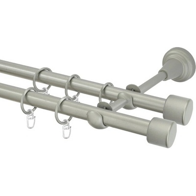 OK-GarnýžeCZ Garnýž kovová dvouřadá 16mm Pullo double stříbrná mat 300 cm do stěny / kroužky s háčkem