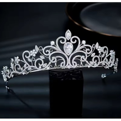 B-Top postříbřená korunka do vlasů s AAA zirkony Drahokam