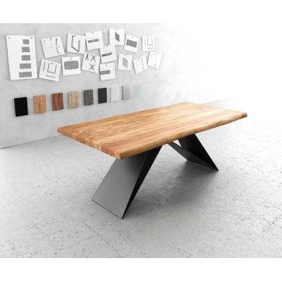 DELIFE Jídelní stůl Edge 200 x 100 XL akácie přírodní podnož ve tvaru "V" plochá ocel černá