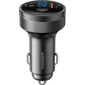 ESSAGER 150W зарядно за кола с дисплей, USB-A, Type-C, DC - сив