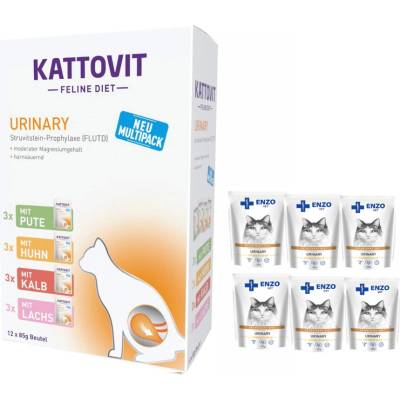 Kattovit Urinary Indicator 6 x 85 g sáček + ENZO VET Urinary s kuřecím masem 6 x 100 g