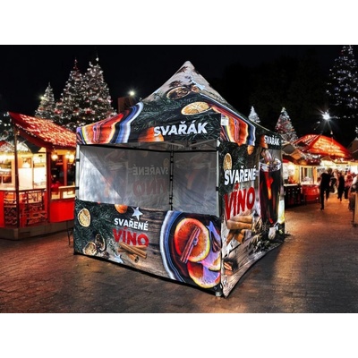 TENTino Set Nůžkový párty stan 3 x 3 m s grafikou SVAŘÁK Big Hexagon s vyšší špicí Potisk: střecha + 3x bočnice + 1x polobočnice 230 g/m2 – Zboží Dáma