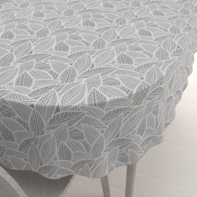 Biante Veľký dekoračný oválny obrus Leona LN-169 Biele listy na sivom 180x240 cm