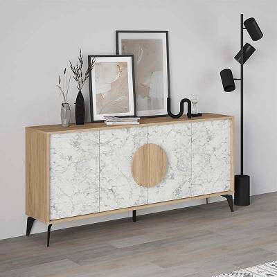 TopMebel Меламинов бюфет Gora в цвят дъб - бял мраморен ефект 180x35, 6x82см