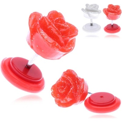 Šperky eshop falešný piercing do ucha z akrylu se třpytivou růžičkou PC35.25 bílá
