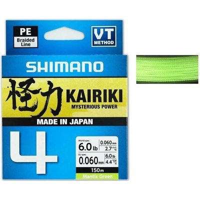 Shimano Pletená šňůra Kairiki 4 - Mantis Green 300m 0,100mm 300m