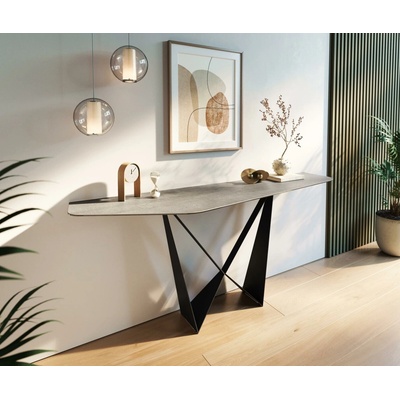 Delife Edge polygonální 180×50 cm keramika beton šedá Spios kov černý – Zbozi.Blesk.cz