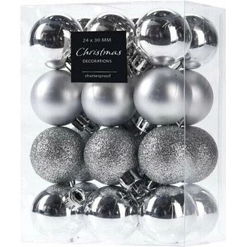 HOME STYLING COLLECTION Vianočné ozdoby gule strieborné priemer 3 cm 24 ks