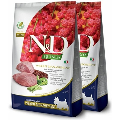 N&D dog Quinoa adult mini, weight managment lamb 2 x 7 kg