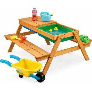 Ginger Home Детска дървена маса за пикник с място за съхранение 2 в 1
