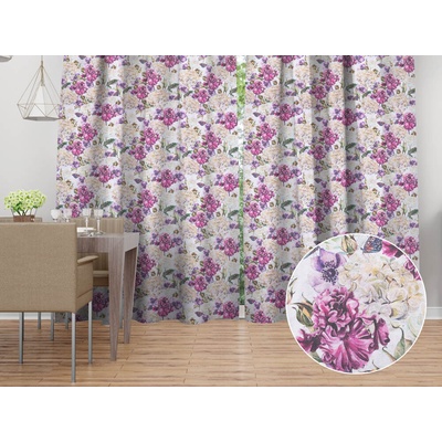 Biante Dekoračný záves PML-108 Fialové kvety s motýlikmi na bielom 145x210 cm