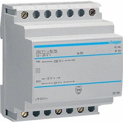 Hager Modulární bezpečnostní transformátor 230/12-24V AC 1,33-0,67A (ST313)