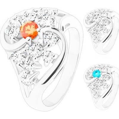 Šperky eshop prsten s rozdělenými zvlněnými rameny stříbrný odstín broušené zirkony V11.19 Světlemodrá