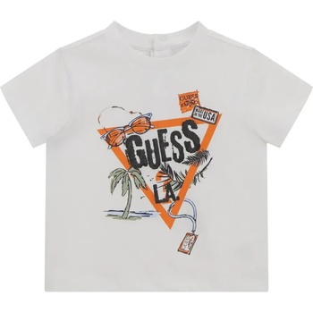 GUESS Бяла тениска с детайли и оранжево лого Guess за бебе момче