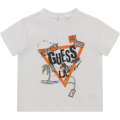 GUESS Бяла тениска с детайли и оранжево лого Guess за бебе момче