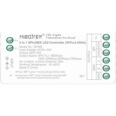 RF kontroler 5v1 Mi-Light SPIW5 pro digitální pásky 2,4G+WIFI SPI+DMX 1024 pixelů 5-24V